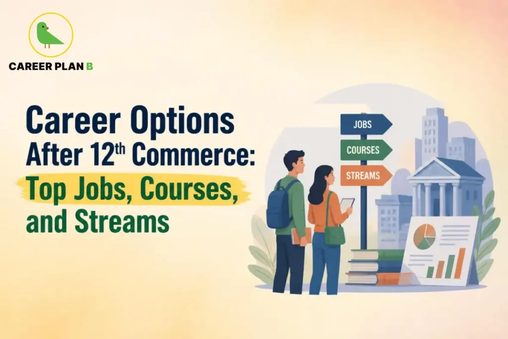 Students exploring career options after 12th Commerce, including undergraduate courses, job opportunities, commerce streams, professional qualifications and different career pathways