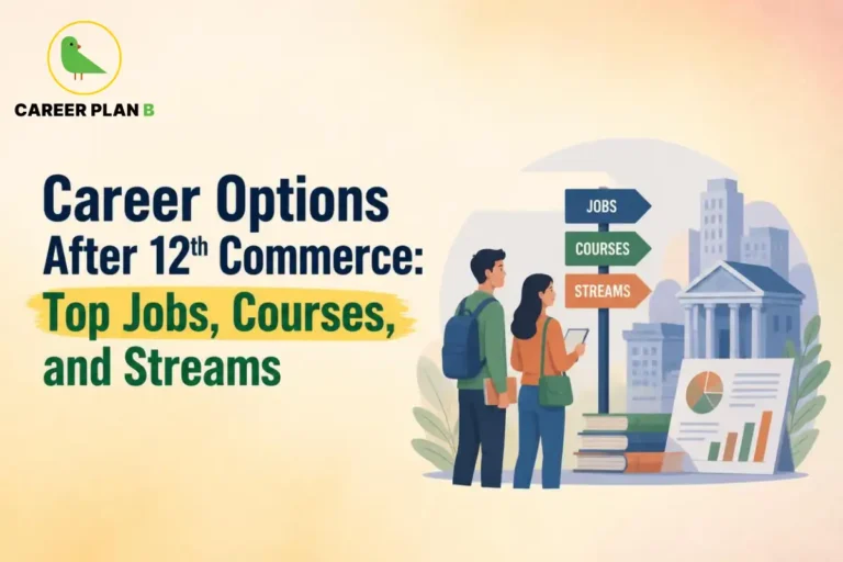 Students exploring career options after 12th Commerce, including undergraduate courses, job opportunities, commerce streams, professional qualifications and different career pathways