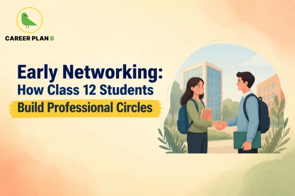 Two students shaking hands while discussing opportunities on a college campus for professional circles
