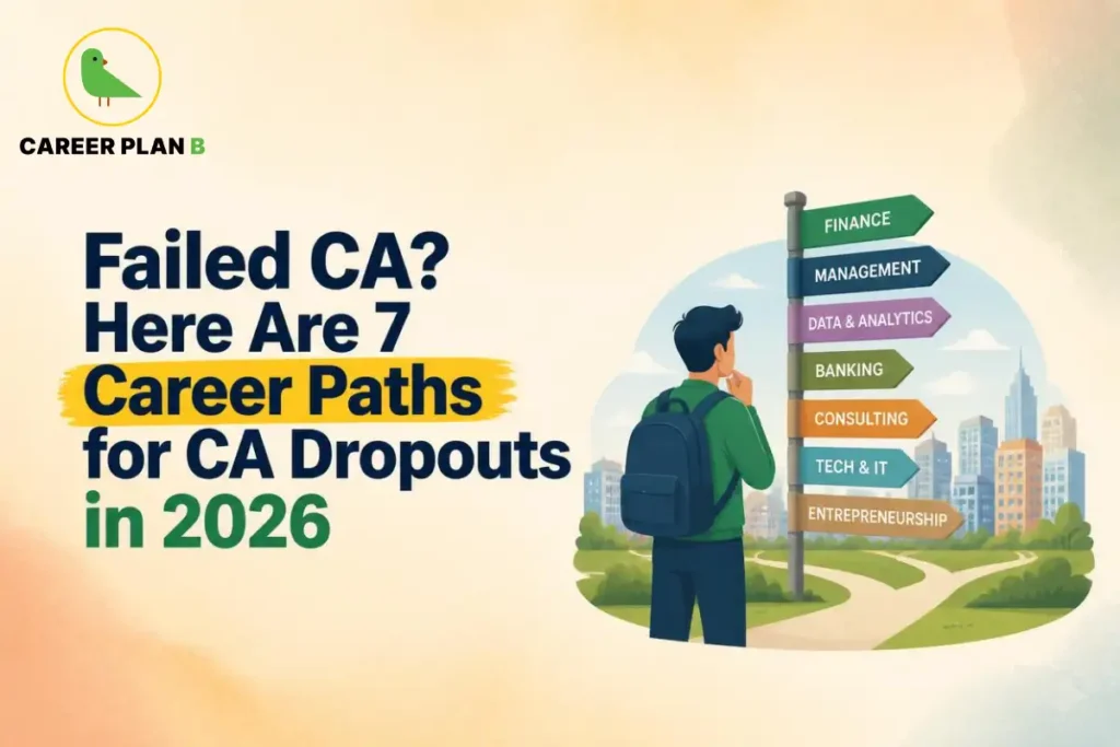 Career Paths for CA Dropouts Showing Seven Alternative Career Options in Finance, Management, Data Analytics, Banking, Consulting, Technology, and Entrepreneurship