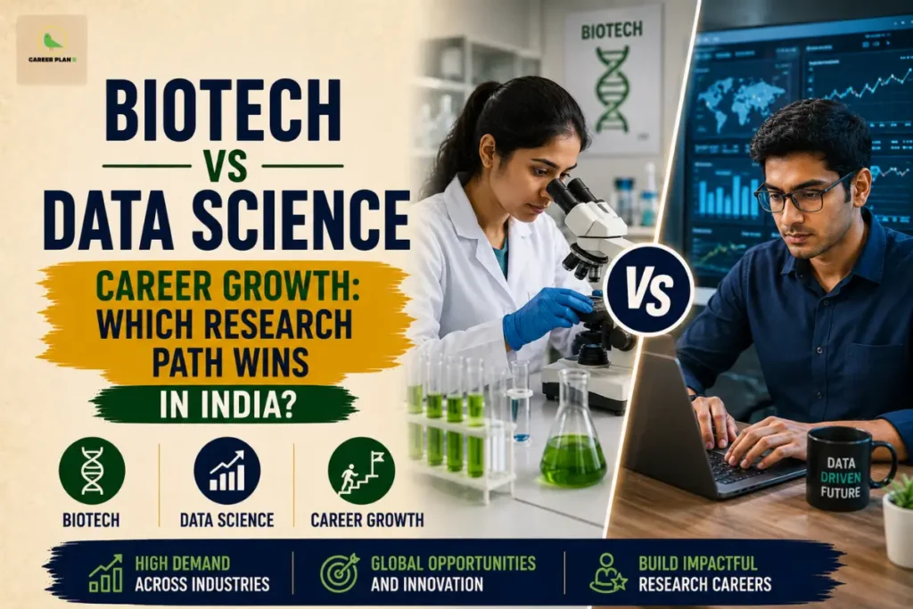 Biotech vs data science career growth, research opportunities, industry demand, and career paths in India