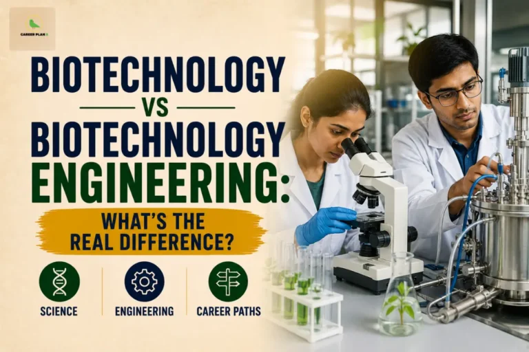 Biotechnology vs biotechnology engineering comparison showing science, engineering, laboratory work, technology, and career paths
