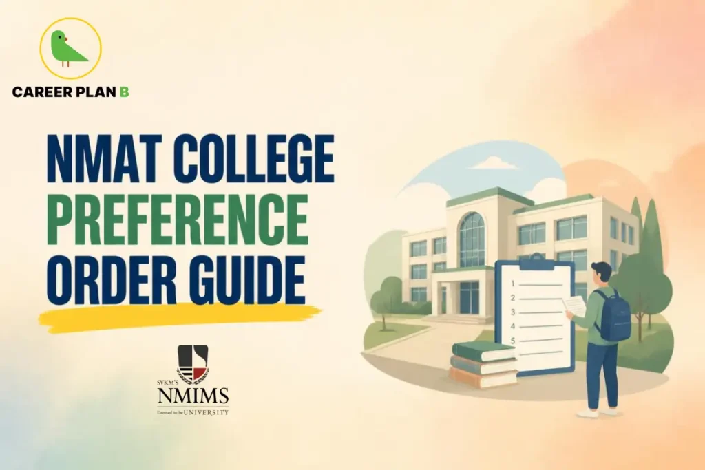NMAT college preference order guide with a student reviewing ranked college choices.