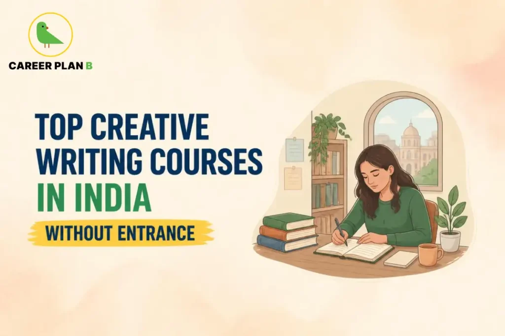 Woman writing in a notebook beside books and a laptop at home for Creative writing course