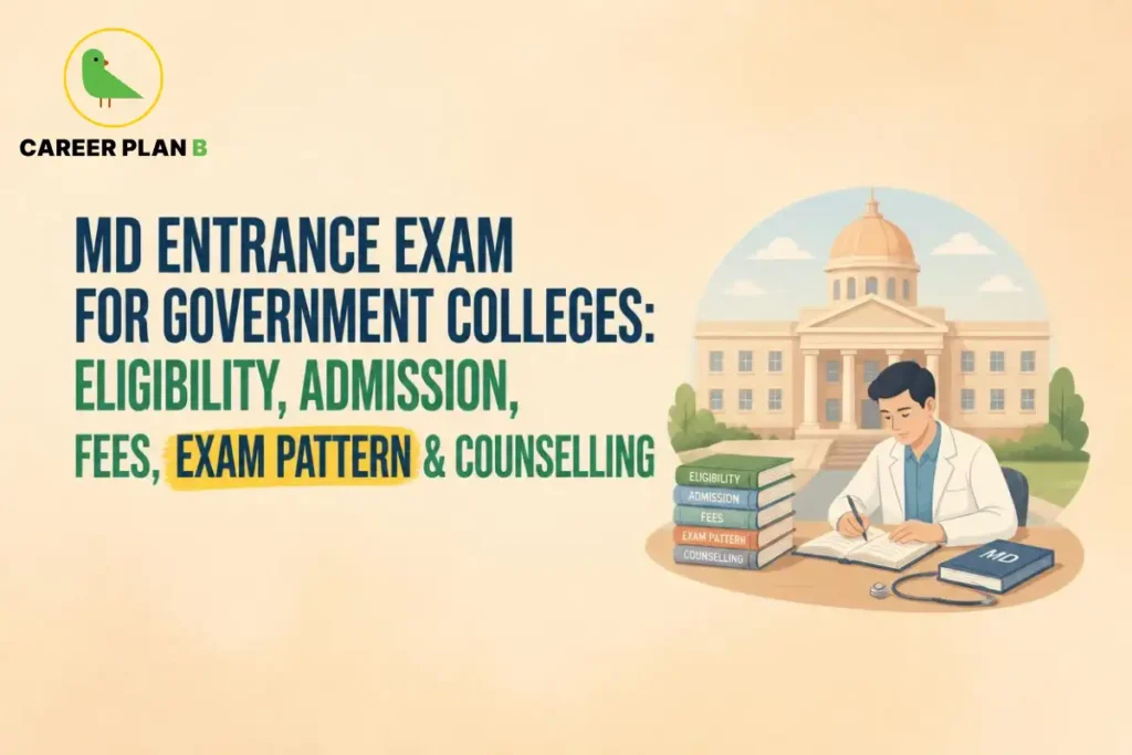 MD Entrance Exam for Government Colleges covering eligibility, admission, fees, exam pattern, and counselling for postgraduate medical aspirants.