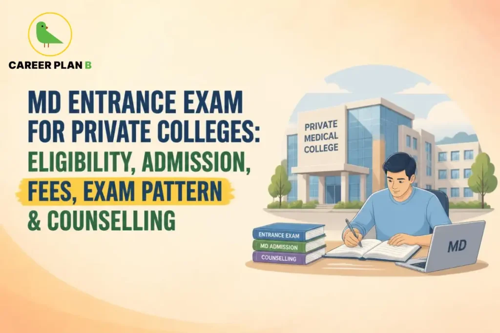MD entrance exam for private colleges covering eligibility, admission, fees, exam pattern, and counselling for postgraduate medical aspirants.