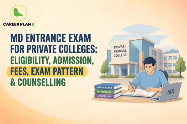 MD entrance exam for private colleges covering eligibility, admission, fees, exam pattern, and counselling for postgraduate medical aspirants.