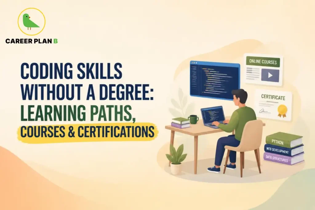 Coding skills without a degree, including learning paths, courses, and certifications.