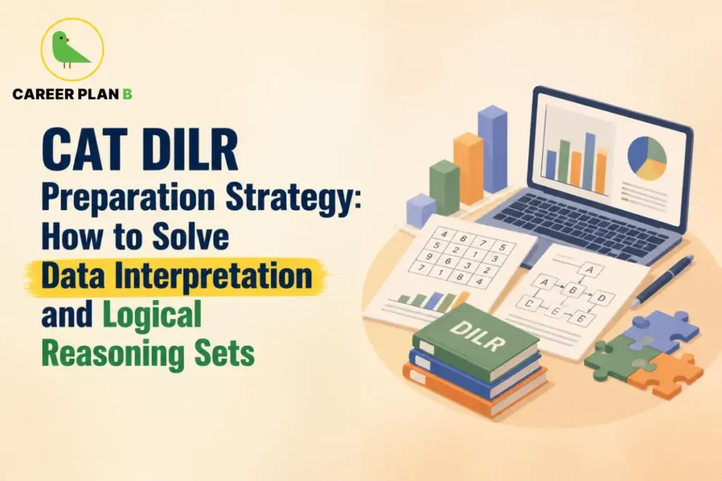 CAT DILR preparation strategy showing data interpretation charts, logical reasoning sets, puzzles, and study materials for effective practice.