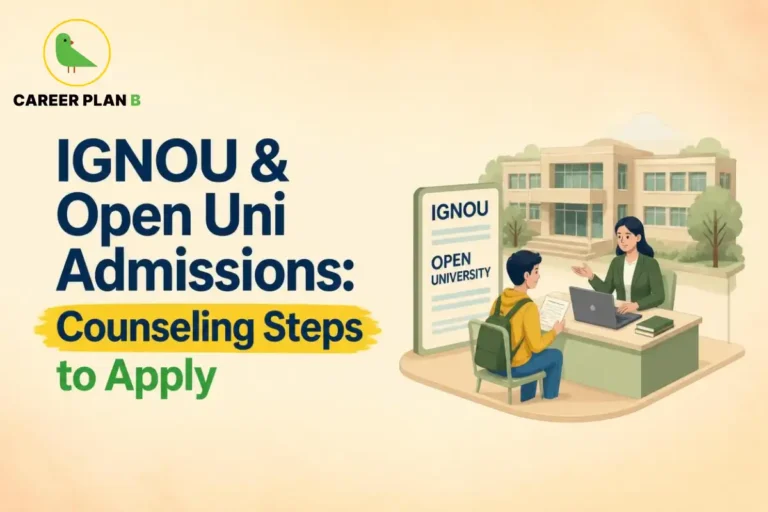IGNOU and open university admissions counselling, showing a student consulting an admissions counsellor about application steps at an open university.