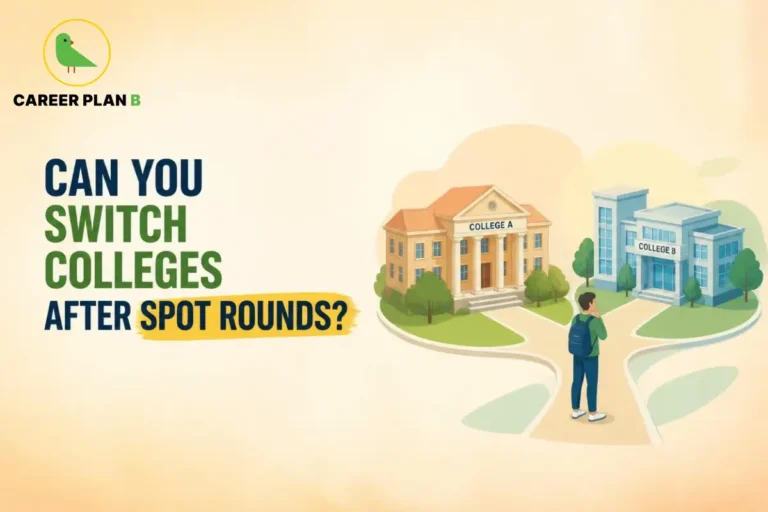 College admission options after spot rounds, showing a student deciding between College A and College B while exploring possible college transfer opportunities.