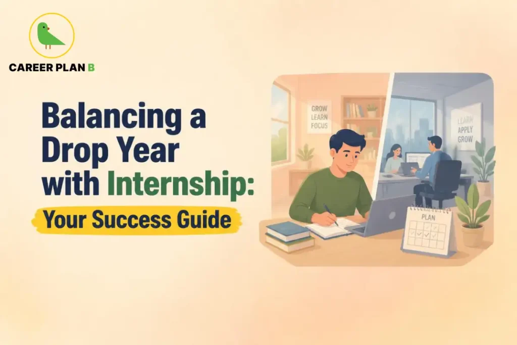 Student balancing drop-year exam preparation with an internship, studying on a laptop and writing notes while managing work responsibilities, study goals and a structured daily schedule.
