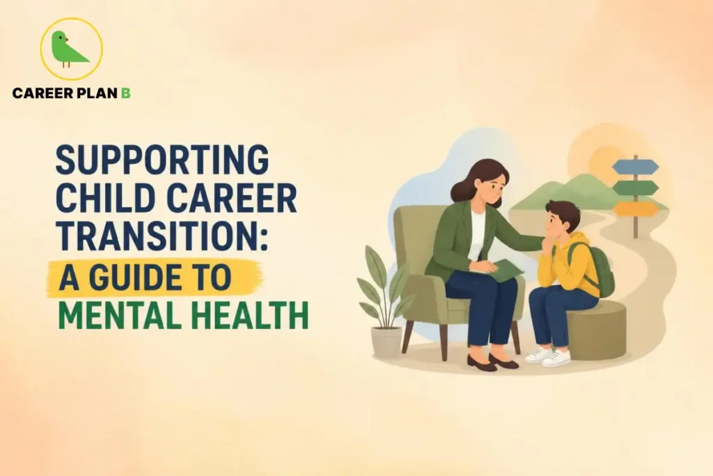 Mother offering emotional support to her child during a career transition, illustrating the importance of family guidance, open communication and mental well-being during academic and career decisions.
