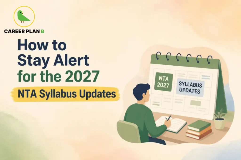 NTA syllabus updates 2027, illustrated by a student tracking syllabus changes on a calendar while reviewing study notes and textbooks.