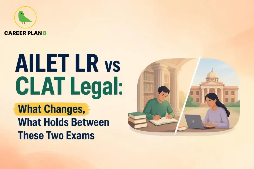 Study materials comparing AILET and CLAT logical reasoning preparation with hourglasses
