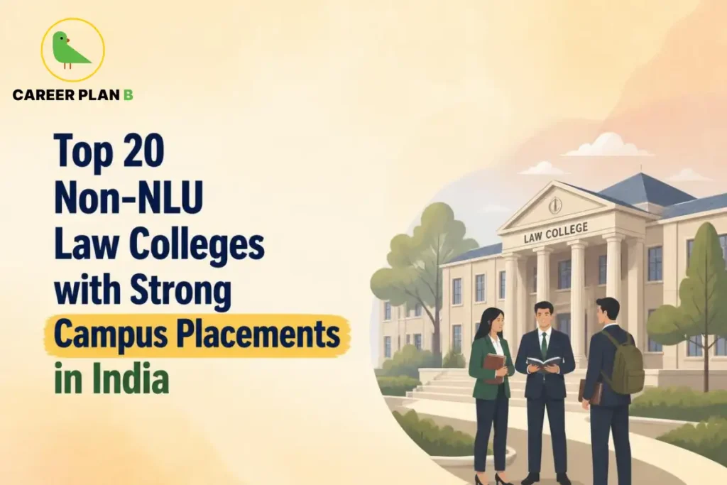 Law students walking outside a college campus with a focus on campus placements