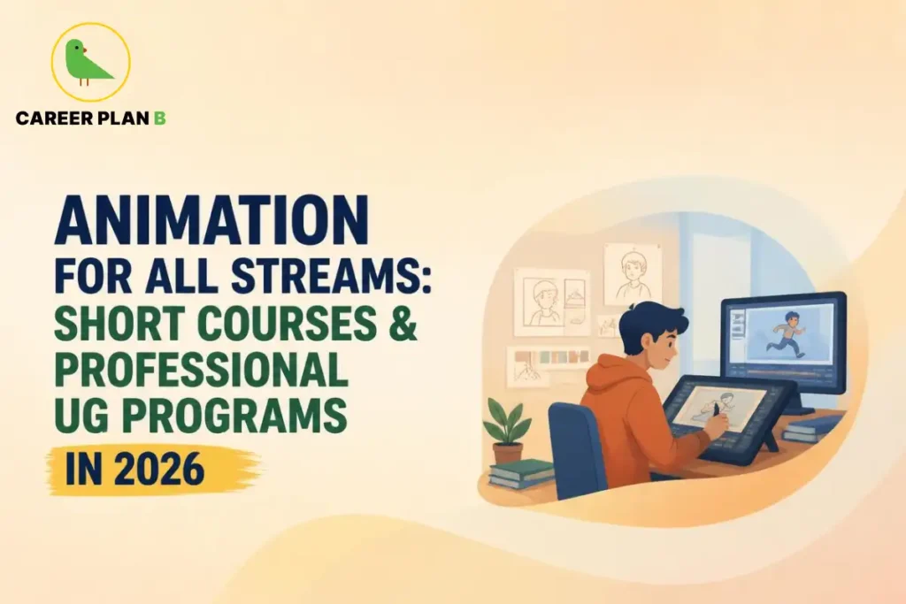 Animation courses for students from all academic streams in 2026, featuring an aspiring animator creating digital artwork and 2D animation using a graphics tablet and computer