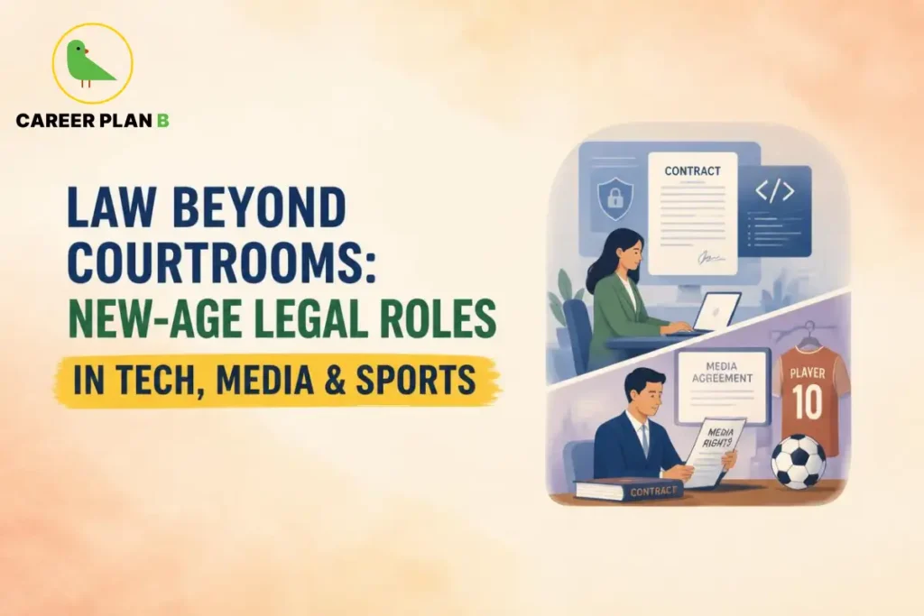 Law beyond courtrooms featuring new-age legal career opportunities in technology, media, sports, contracts, digital rights, and entertainment