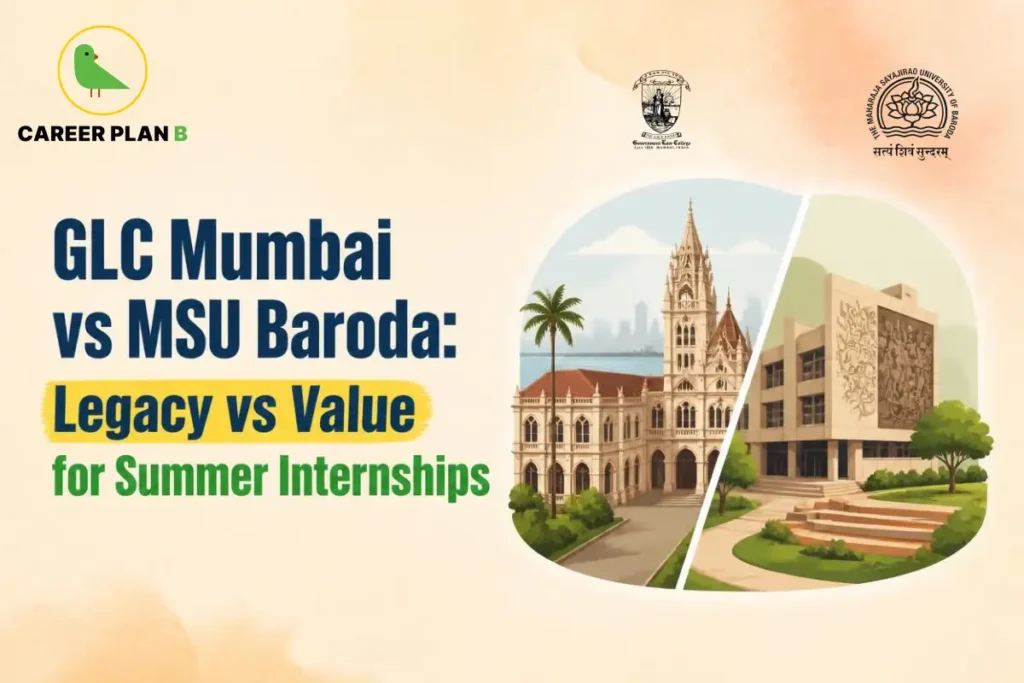 GLC Mumbai vs MSU Baroda for summer internships, showing both law campuses