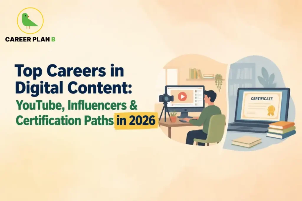 Person creating video content with a camera and computer beside a digital certificate.