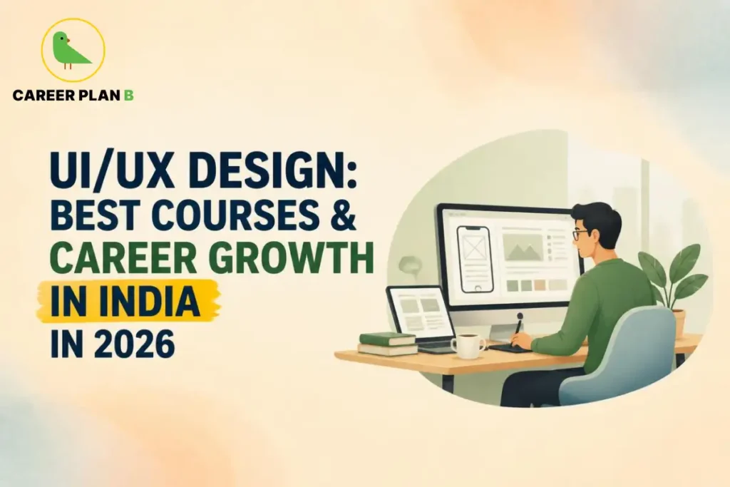 Designer working on a website interface across a desktop monitor and laptop for a UI UX Design Courses in India