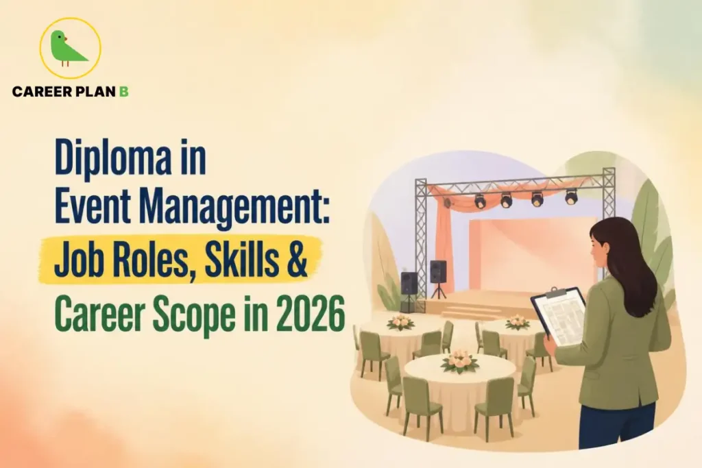 Event planner reviewing arrangements for a decorated stage and banquet tables of Diploma in Event Management