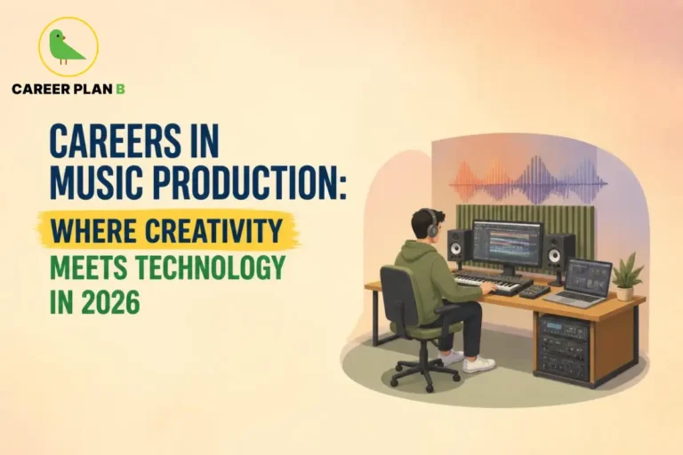 Student working on music production equipment in a recording studio.