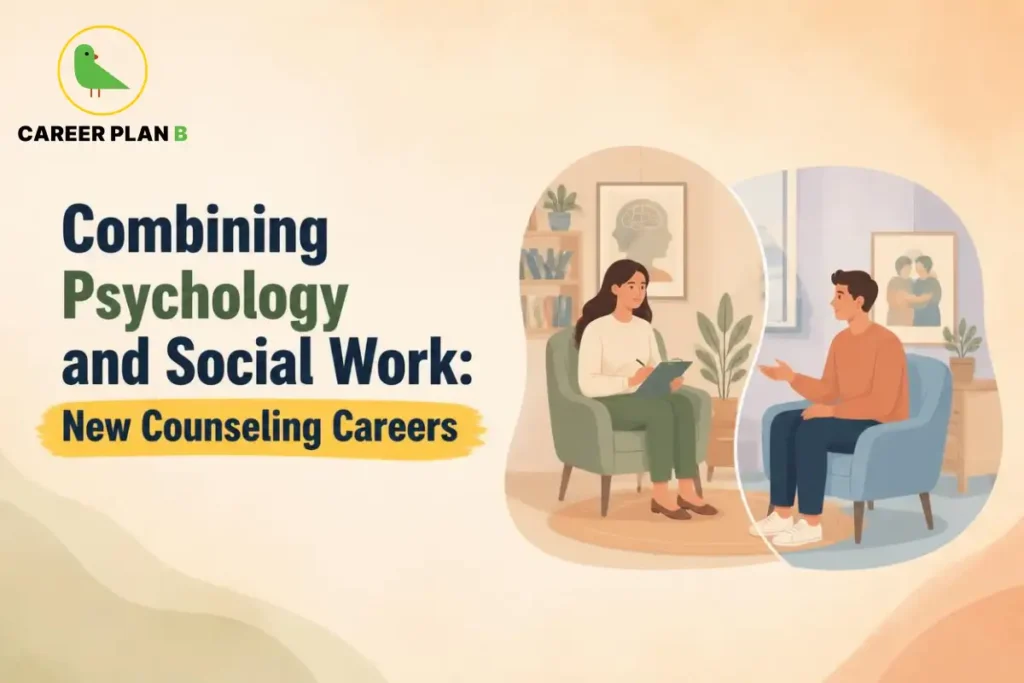 A counselor speaking with a client in a consultation room, illustrating counseling careers in psychology and social work.