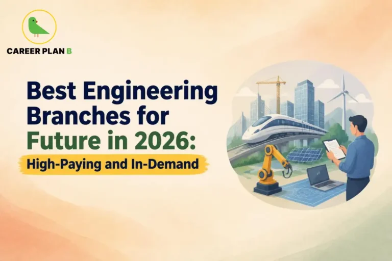 An engineer reviewing a modern high-speed train, robotics equipment, and renewable energy technology while exploring the best engineering branches for future careers.