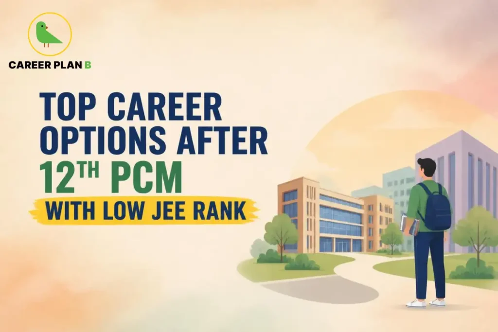 Top career options after 12th PCM for students with a low JEE rank, showing alternative engineering and technical education pathways