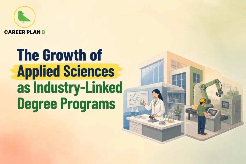 Growth of applied sciences through industry-linked degree programs, showing laboratory research, practical scientific training, automation, technology, and industrial applications