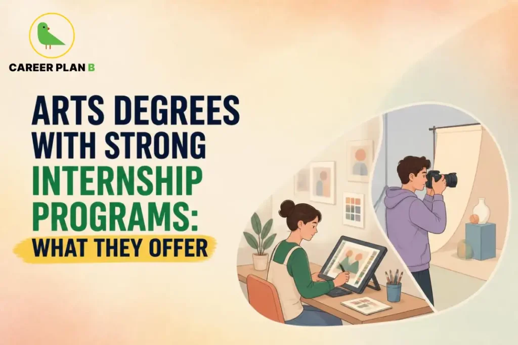 Arts degrees with strong internship programs, featuring students developing skills in graphic design, photography, creative media, visual communication, and practical arts education