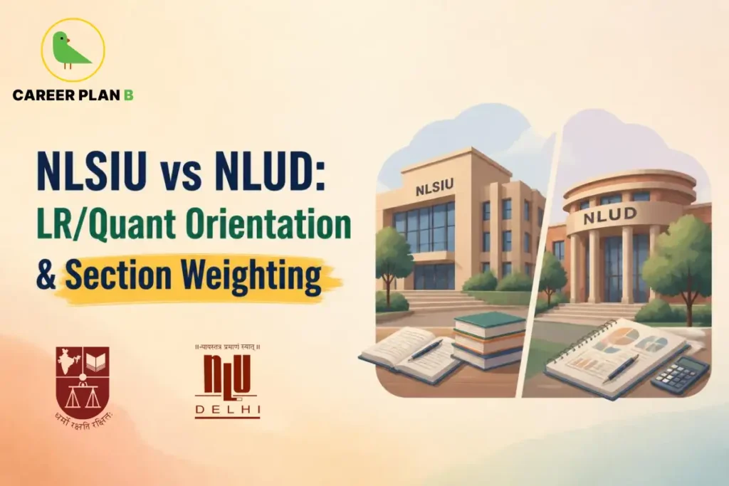 NLSIU vs NLUD comparison graphic showing LR, Quant orientation and section weighting