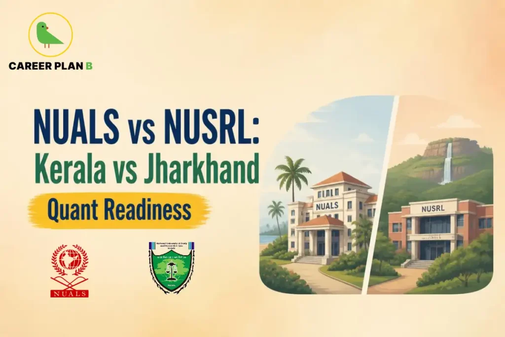 NUALS and NUSRL comparison graphic showing Kerala and Jharkhand campuses with quant readiness focus