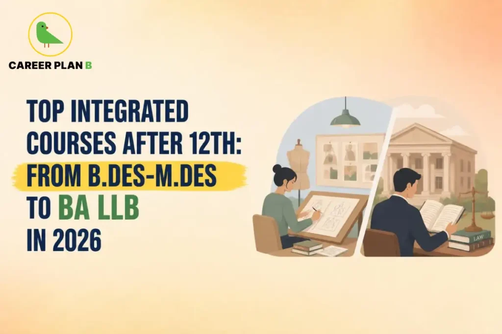 Top integrated courses after 12th, including B.Des-M.Des and BA LLB options in 2026