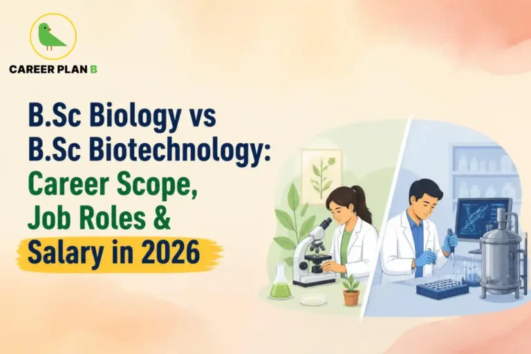 B.Sc Biology vs B.Sc Biotechnology comparison covering career scope, job roles, salary prospects, and opportunities for students in 2026