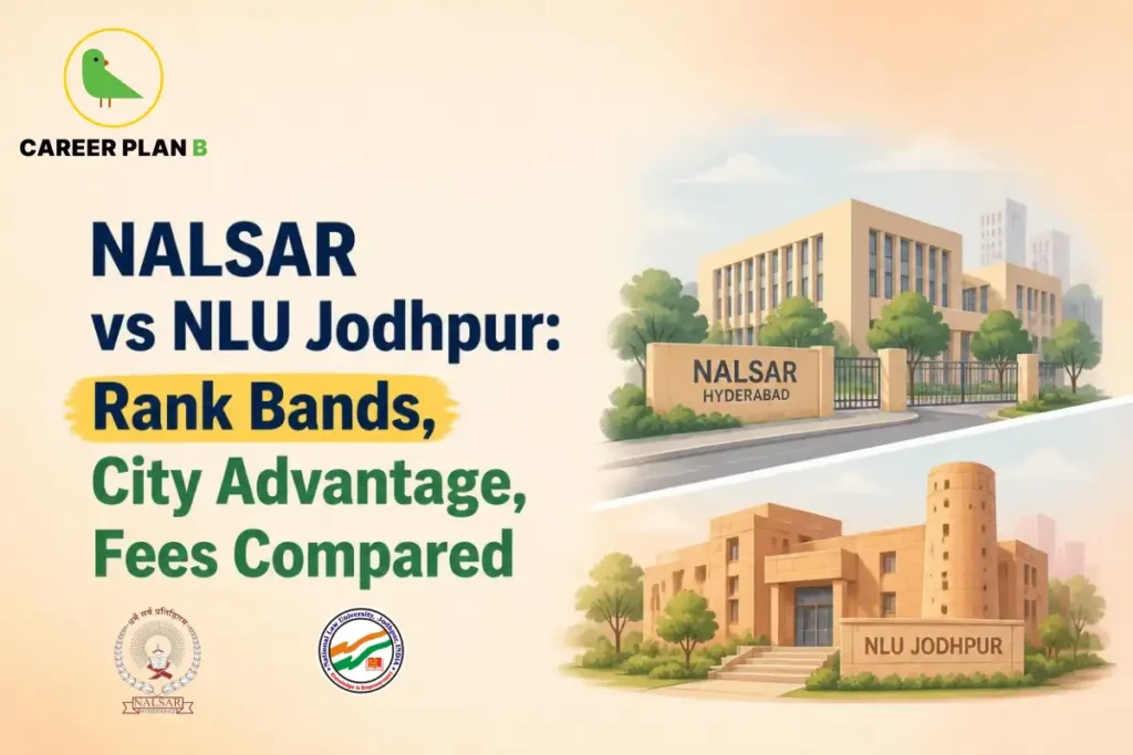 NALSAR Hyderabad and NLU Jodhpur campus comparison illustration