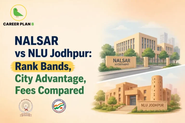 NALSAR Hyderabad and NLU Jodhpur campus comparison illustration
