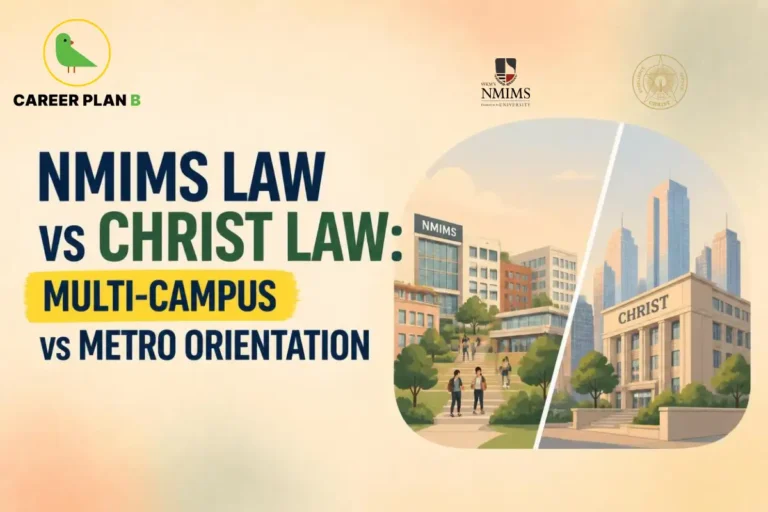 Illustration comparing NMIMS Law and Christ Law campuses.