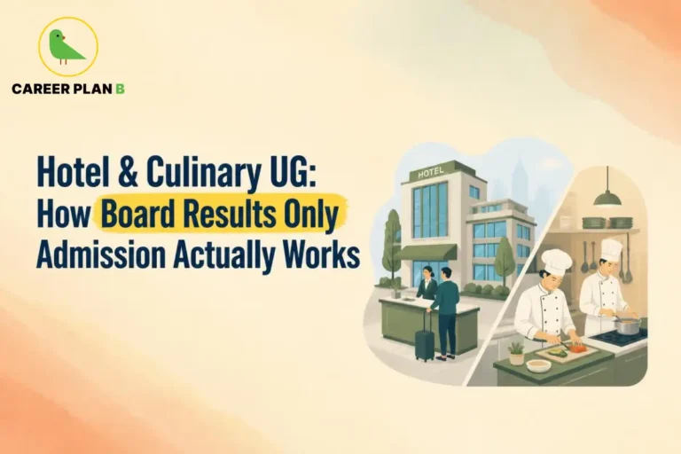 Hotel reception and culinary training scenes illustrating hotel and culinary UG admission based on board results.