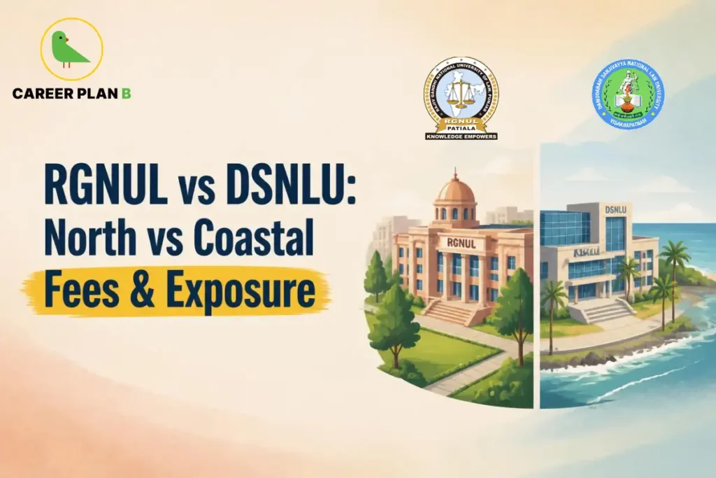RGNUL vs DSNLU comparison of northern and coastal law campuses, fees, and student exposure.