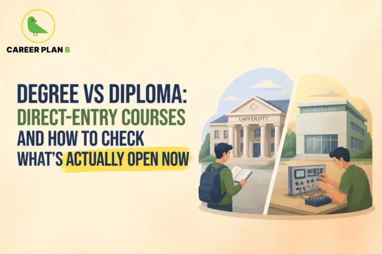 Student comparing a university degree pathway with a technical diploma program.